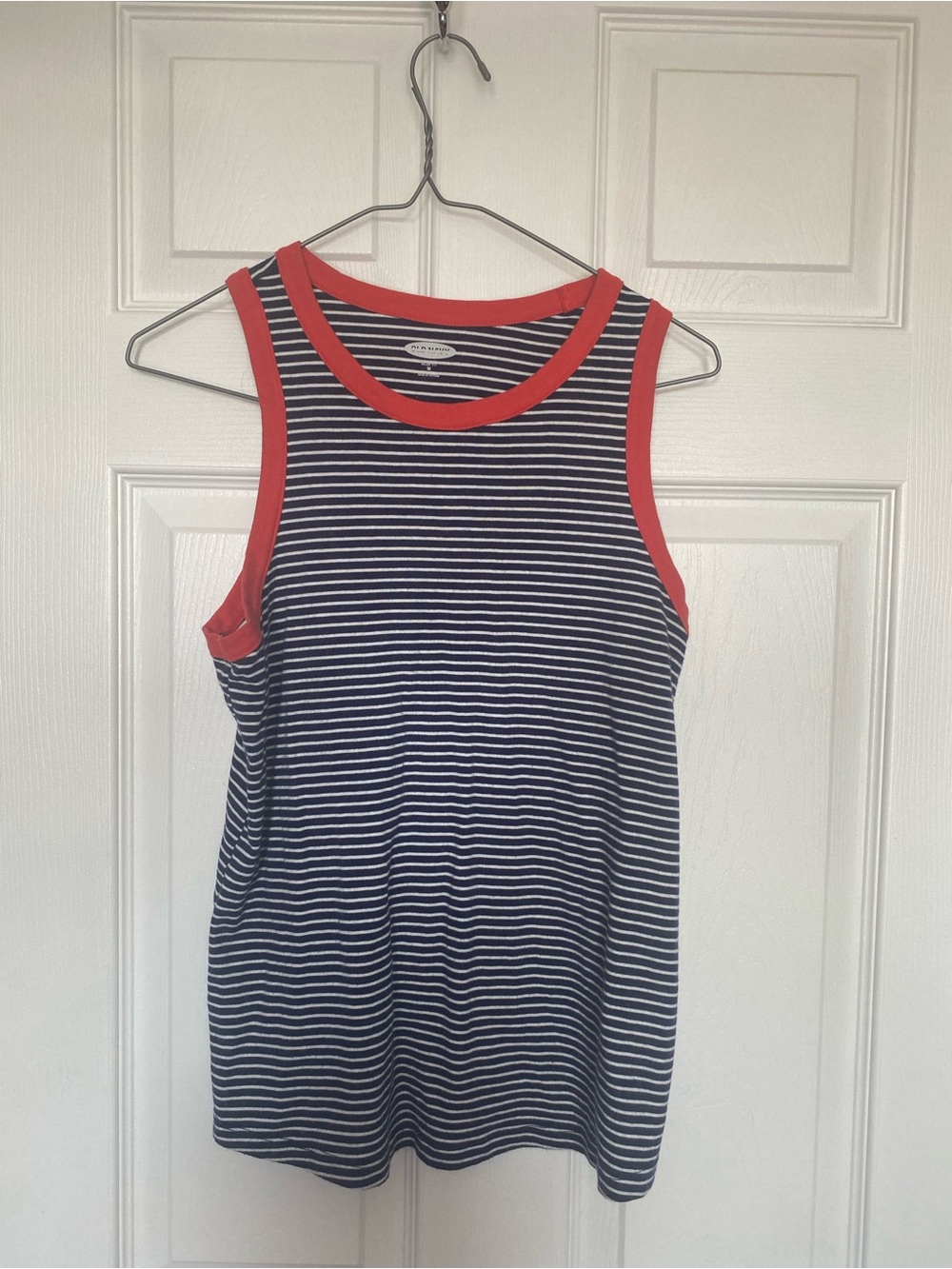 Old Navy Striped Ringer Tank Top Navy Blue White Orange Size M